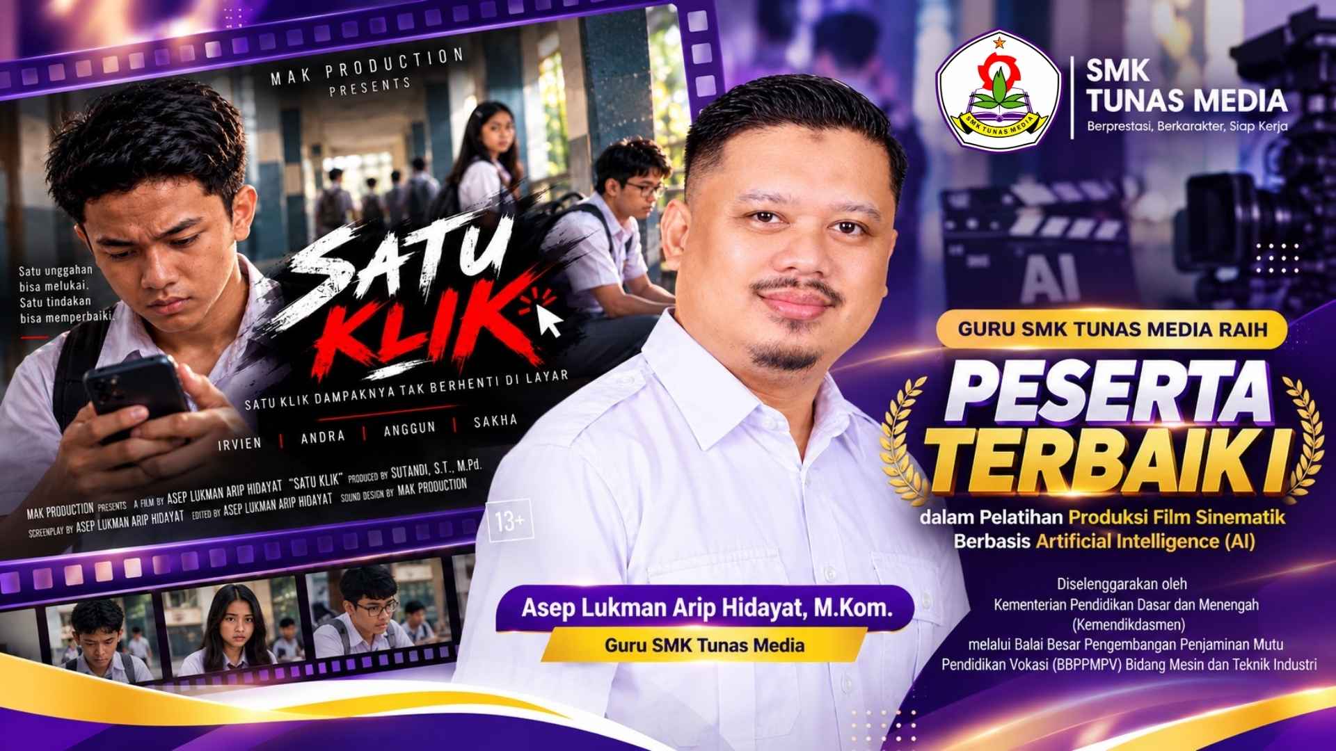 Guru SMK Tunas Media Raih Peserta Terbaik I dalam Pelatihan Produksi Film Sinematik Berbasis AI